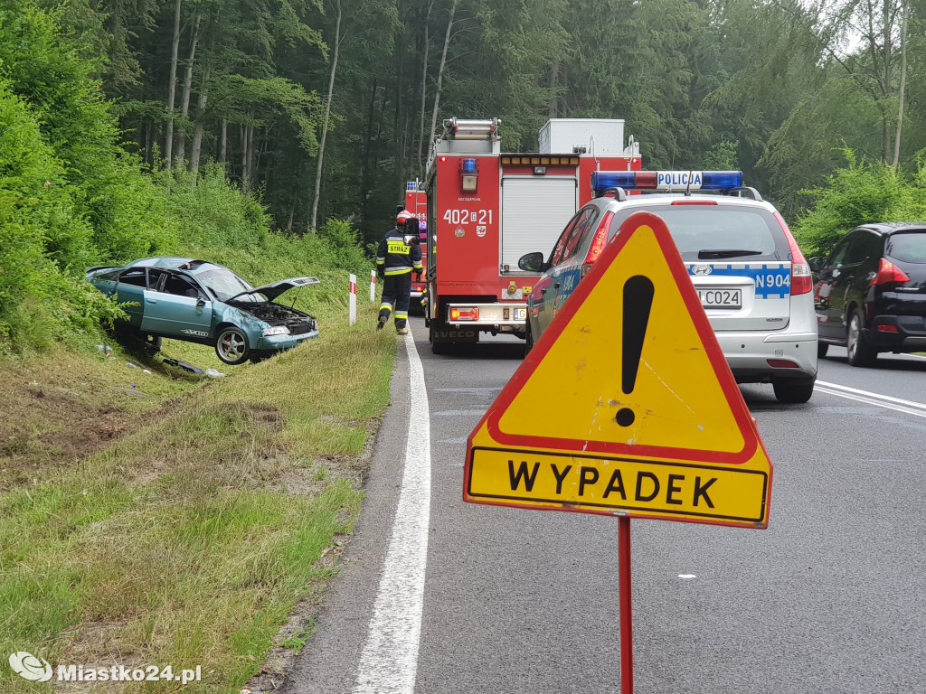 Dachowanie w Przęsinie. Kierowca audi wjechał do rowu
