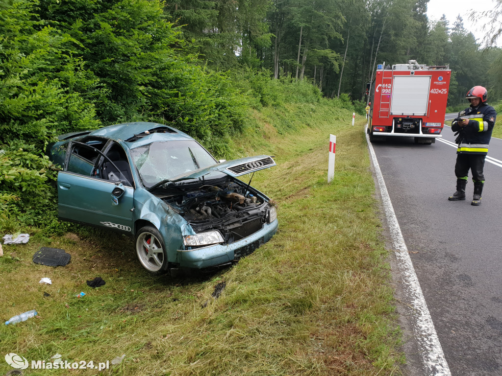 Dachowanie w Przęsinie. Kierowca audi wjechał do rowu