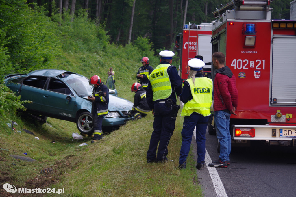 Dachowanie w Przęsinie. Kierowca audi wjechał do rowu