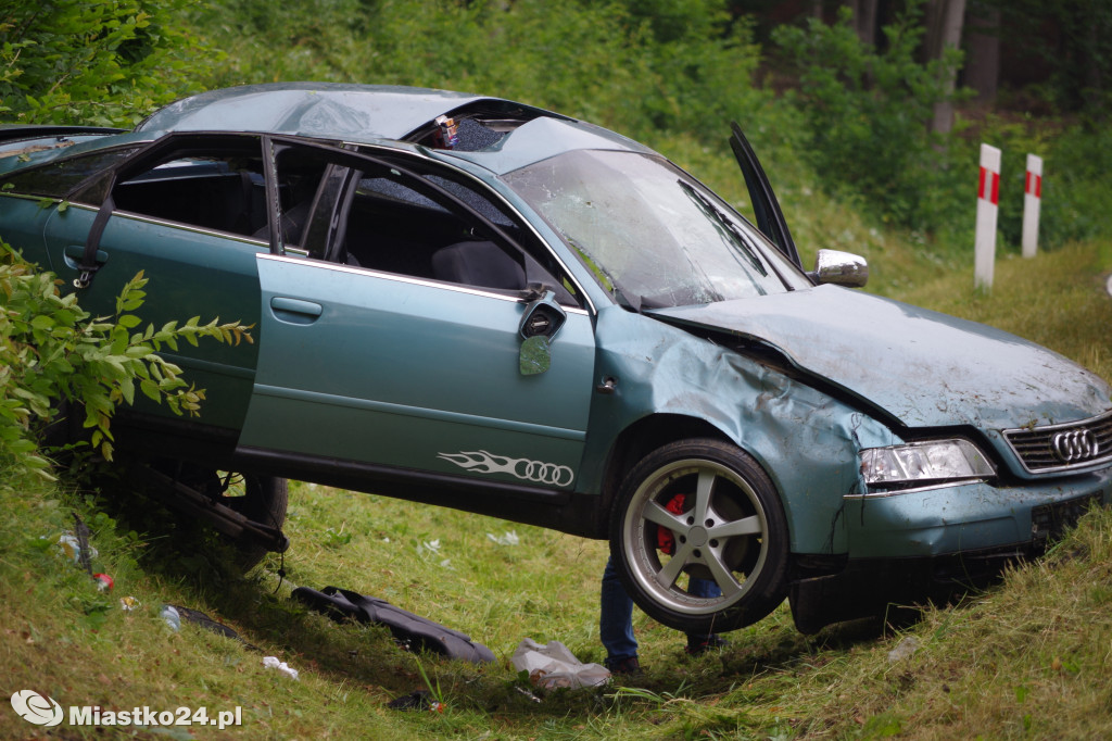 Dachowanie w Przęsinie. Kierowca audi wjechał do rowu