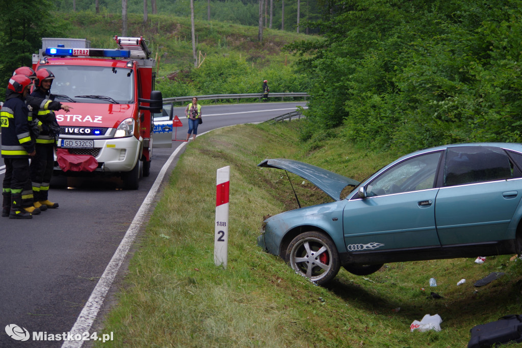 Dachowanie w Przęsinie. Kierowca audi wjechał do rowu