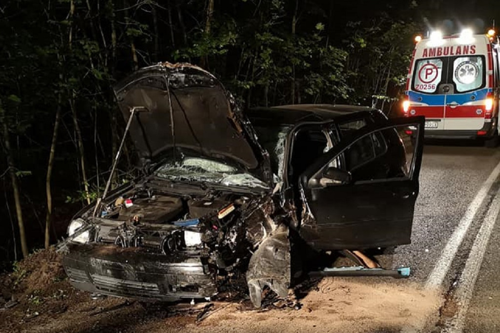 Wypadek na DW 205. Poranna podróż zakończona na drzewie