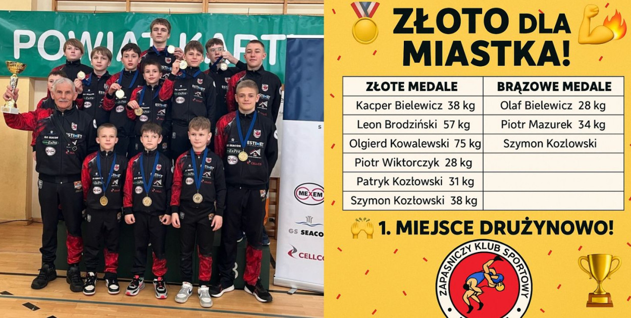 Zapaśnicy z Miastka zajęli pierwsze miejsce drużynowo podczas turnieju w Sierakowicach