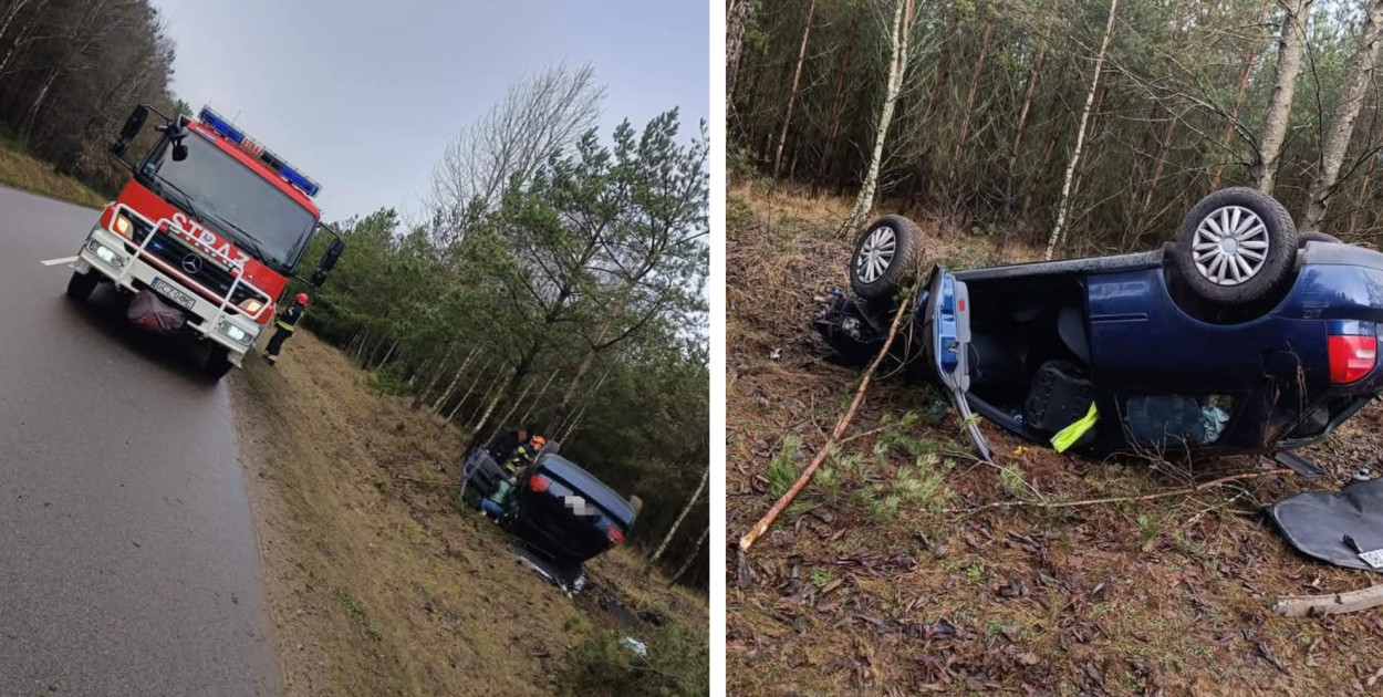 Na drodze powiatowej za Koczałą doszło do dachowania pojazdu marki Audi