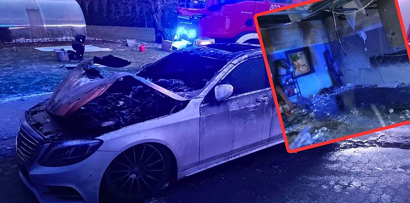 Mercedes W OGNIU. Tesla uszkodzona. Pożar w Pasiece - 17550