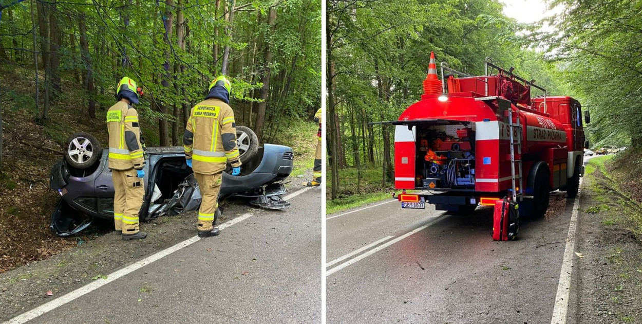 W niedzielę 13 lipca 25-letnia kobieta kierująca Citroenem dachowała w przydrożnym rowie. FOT. ODP