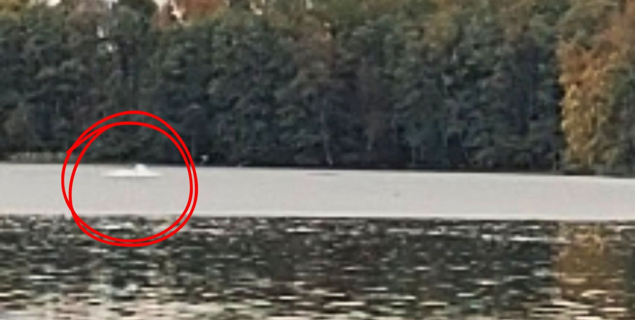 Użytkownik łodzi z silnikiem spalinowym sfotografowany na jeziorze Kościelnym